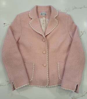 Elliott Lauren Pink Bouclé Tweed Blazer with Scalloped Trim Size 10